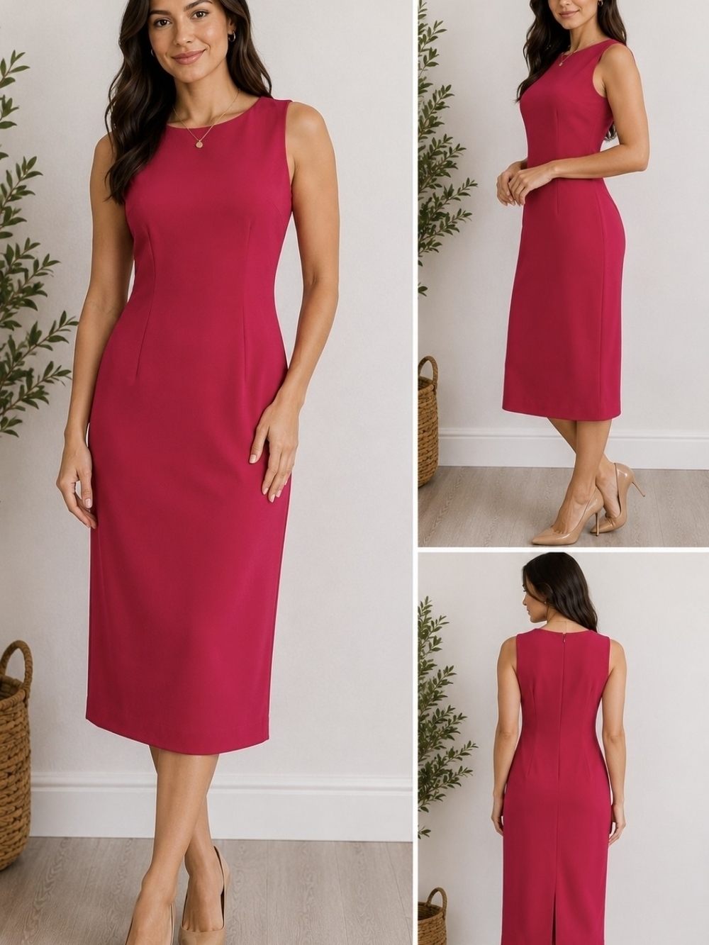Talbots Red Sleeveless Sheath Midi Dress Women's Size 6 Classic Career Dress